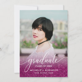 Chic Magenta Glitzer Ombre Girly Foto Abschluss Ankündigung