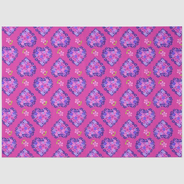 Chic Magenta Herz und Blume Tissue Paper Seidenpapier (Vorderseite)