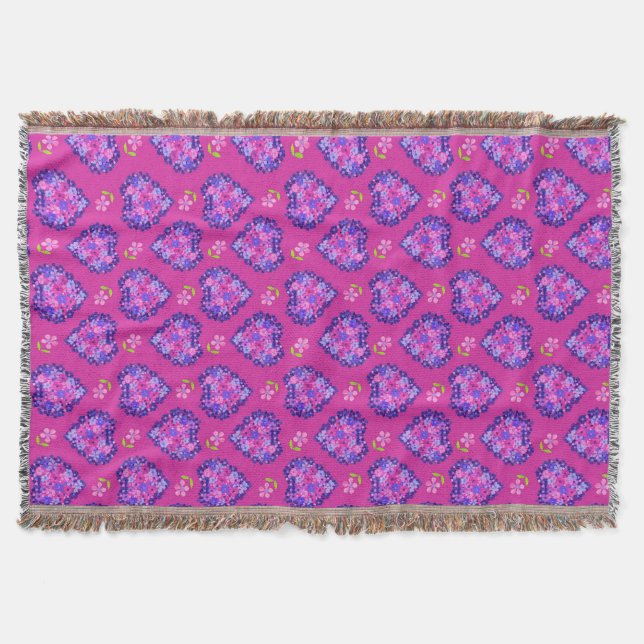 Chic Magenta Herz und Blume werfen Blanket Decke (Vorderseite)