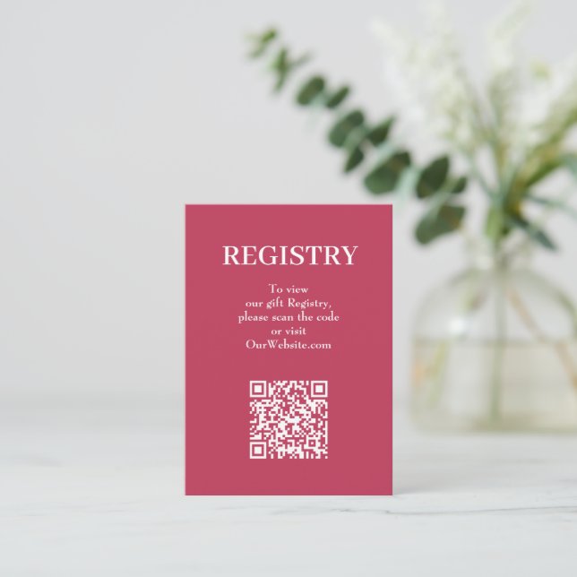 Chic Magenta Hochzeitsgeschenkliste QR Code Begleitkarte (Stehend Vorderseite)
