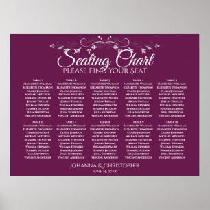Chic Magenta Pflaume 10 Tisch Hochzeit Sitzplan Poster