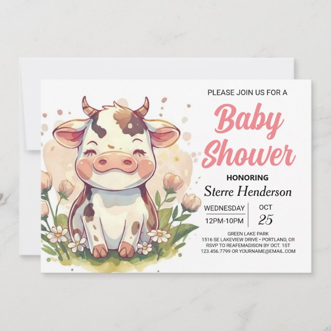 Chic Magical Farmyard Elegance Kuh Baby Dusche Einladung (Vorderseite)