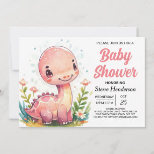 Chic Magical Printable Dinosaur Girl Baby Dusche Einladung