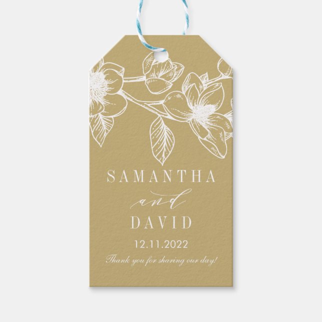 Chic Magnolia Blume | Goldhochzeit Geschenkanhänger (Vorderseite)