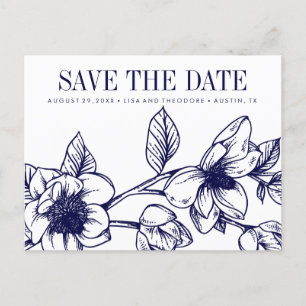 Chic Magnolia Blume   Navy Blue   SAVE THE DATE Ankündigungspostkarte