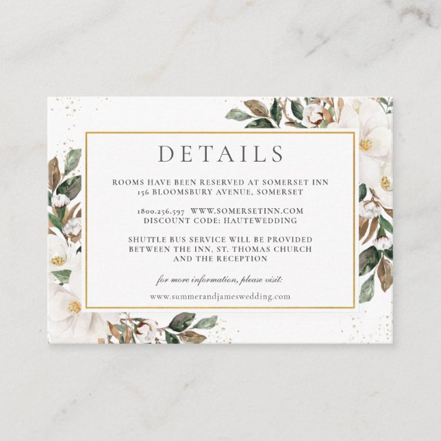 Chic Magnolia Blumengrün Details Hochzeiten Begleitkarte (Vorderseite)