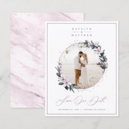 Chic Magnolia Floral & Mauve Circle Gerahmtes Foto Save The Date