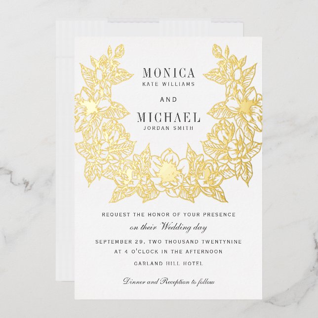 Chic Magnolia Wreath Faire-part de mariage feuille (Enveloppe)