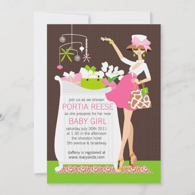 Chic Mama Crib Baby Girl Dusche Einladung (Vorderseite)