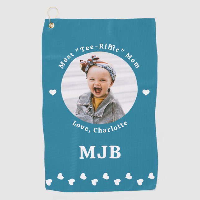 Chic MAMA Golfer Personalisiertes Foto Golfer Aqua Golfhandtuch (Vorderseite)