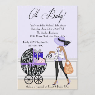 Chic-Mama und Buggy mit Geschenken Einladung
