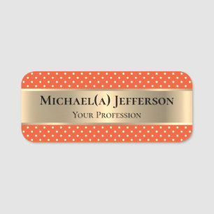 Chic Mandarine Orange White Polka Dot: Luxury Gold Namensschild