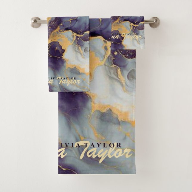 Chic Marble Gold Grau Lila Agate Badtuch Badhandtuch Set (Insitu)