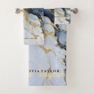Chic Marble Gold Grey Marine Blue Agate serviette 