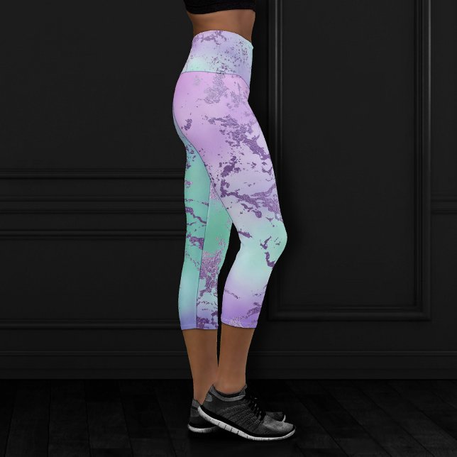 Chic Marble | Lavender Lila und Minze Green Capri Leggings (Von Creator hochgeladen)