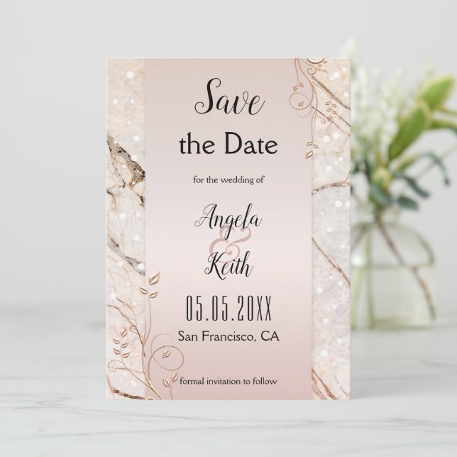 Chic Marble Rose or Floral Enregistrer la carte Da (Debout devant)