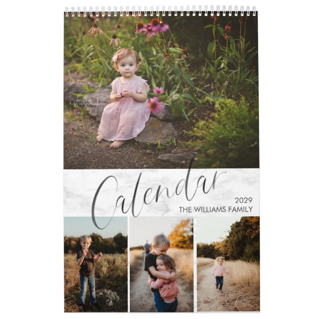 Chic Marble Watercolor Script Multi-Foto-Kalender Kalender (Titelbild)