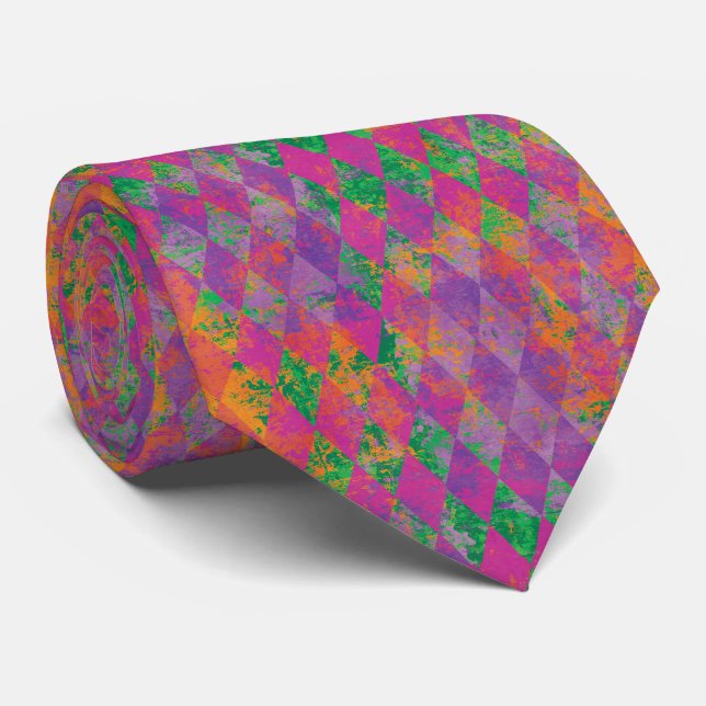 Chic Mardi Gras Lila Gold Harlequin-Muster Krawatte (Gerollt)
