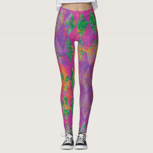 Chic Mardi Gras Lila Harlequin Pattern Leggings