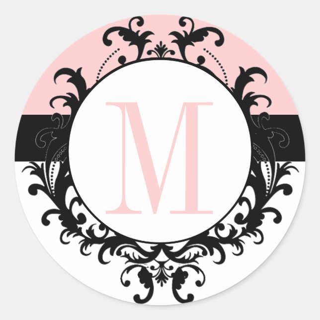 Chic Mariage français Monogram M Damask Étiquette  (Devant)