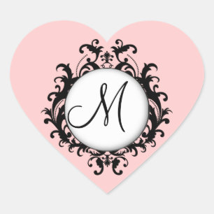 Chic Mariage initial Damas Étiquette rose Coeur