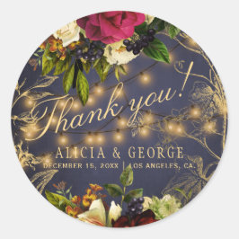Chic Marine bordeu Gold Blumen Hochzeit danke Runder Aufkleber