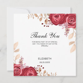 Chic Maroon Rose Floral Greenery Birthday Dankeskarte