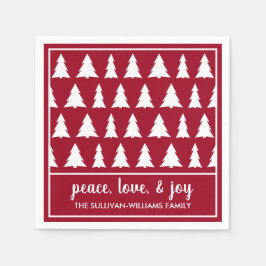 Chic Maroon White Tree Muster Name Holiday Party Serviette