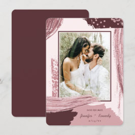 Chic Marsala Abstrakt Paint Brush Strokes Foto Save The Date