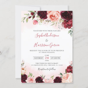 Chic Marsala Blush Burgundy Hochzeit Einladung