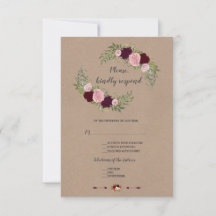 Chic Marsala Floral Craft Papier Hochzeit RSVP