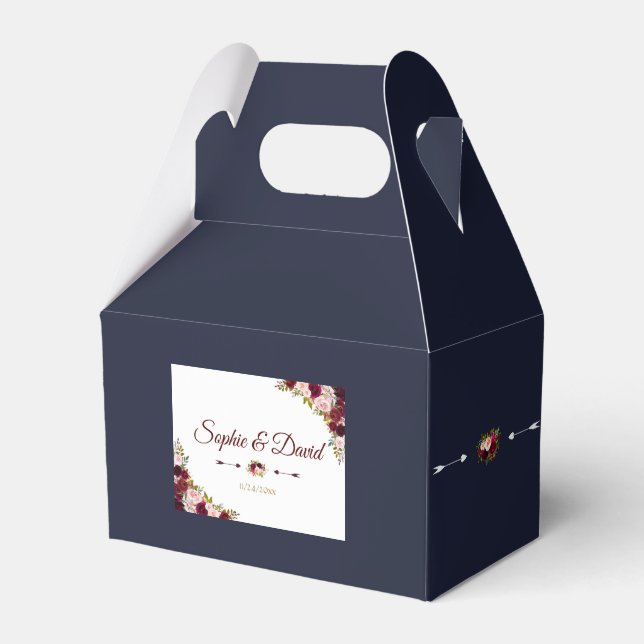 Chic Marsala Floral Fall Navy Blue Wedding Geschenkschachtel (Vorderseite)