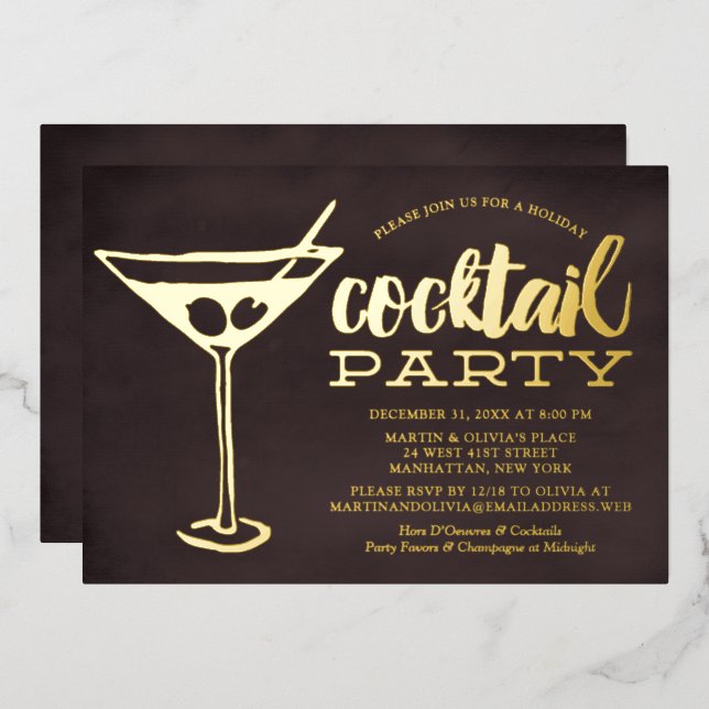 Chic Martini Silvestercocktail-Party Folieneinladung (Vorderseite/Rückseite)