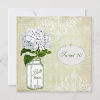Chic Mason Jar & Hydrangea Sweet 16 Einladung