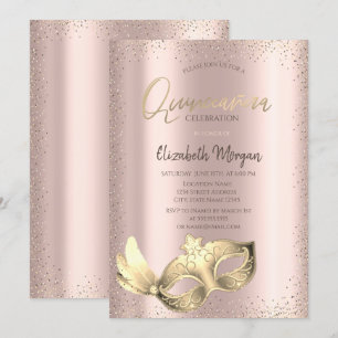 Chic Masque, Confetti Rose Gold Quinceñera Einladung