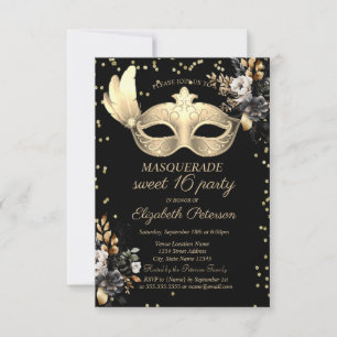 Chic Masque Diamonds Schwarze Rose Sweet 16 Einladung