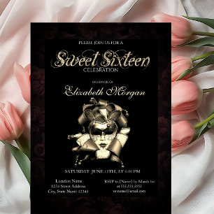 Chic Masque Rosen Schwarz Sweet 16 Einladung