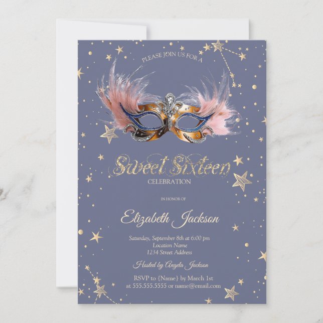 Chic Masque Stars Pastel Lavender Sweet 16 Einladung (Vorderseite)