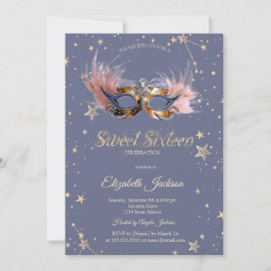 Chic Masque Stars Pastell-Lavendel Sweet 16 Einladung