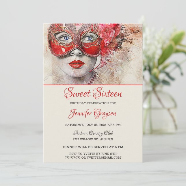 Chic Masquerade Ball zum Geburtstag Einladung (Stehend Vorderseite)