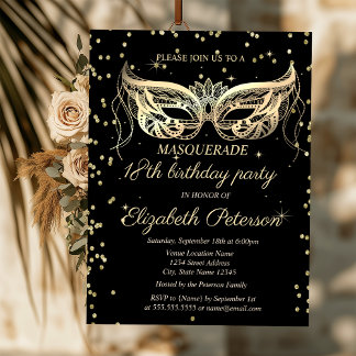 Chic Masquerade Gold Diamonds 18. Geburtstag Einladung