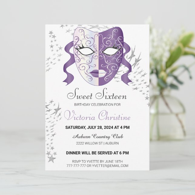 Chic Masquerade Karneval Geburtstag Einladung (Stehend Vorderseite)