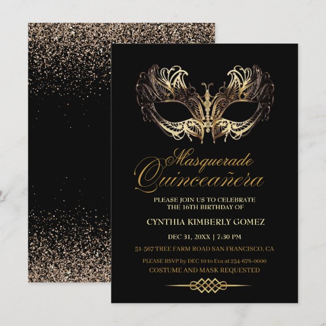 Chic Masquerade Quinceanera Geburtstag Einladung (Vorne/Hinten)