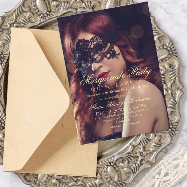 Chic Masquerade Quinceanera Photo Invitation (Créateur téléchargé)