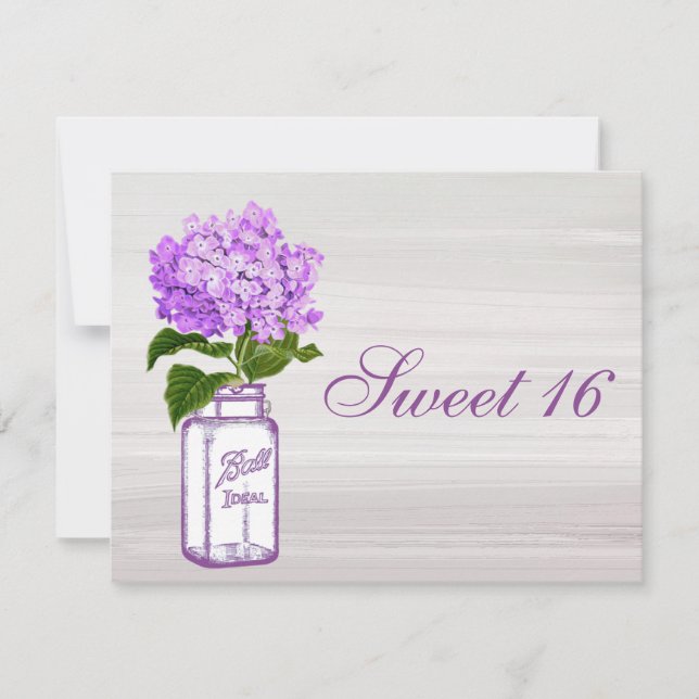 Chic-Maurer-Glas u. lila Hydrangea-Bonbon 16 Einladung (Vorderseite)