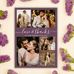 Chic Mauve Liebe und vielen Dank für Ihre Hochzeit Postkarte<br><div class="desc">Elegante, Minimalistische Mauve Script Wedding 5 Foto Collage Danke Postcard. Moderne Hochzeit danke Ihnen Karte Vorlage mit fünf (5) Foto auf der Vorderseite und ein (1) Foto auf der Rückseite. Mit dem Text "Liebe und Dank" in einem Wirblen handgeschriebenen Typografie-Script-Schriftart in weiß auf Lila oder staubigen Pflaume lila Hintergrundfarbe. Fügen...</div>