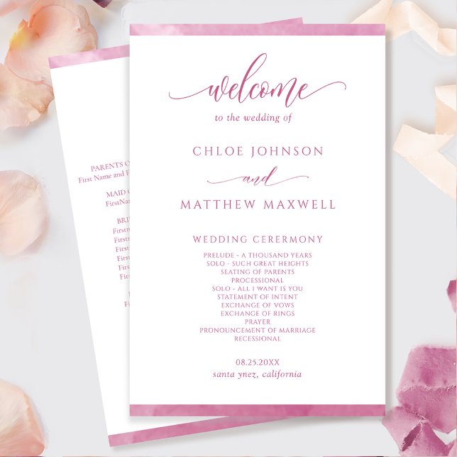 Chic Mauve Pink Watercolor Rahmen Wedding Program (Von Creator hochgeladen)