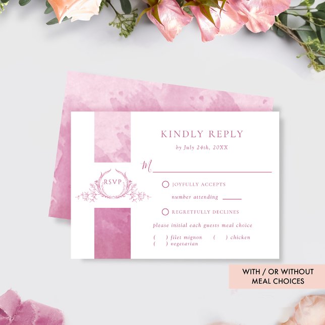 Chic mauve Pink Watercolor Wedding Monogram UAWG RSVP Karte (Von Creator hochgeladen)