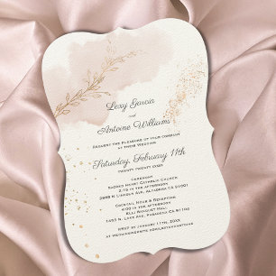 Chic Mauve Watercolor Gold Spritzer Hochzeit Einladung