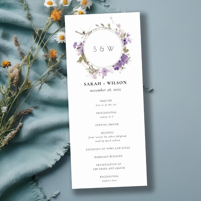 Chic Meadow Lilac Floral Wreath Wedding Program Einladung (Von Creator hochgeladen)